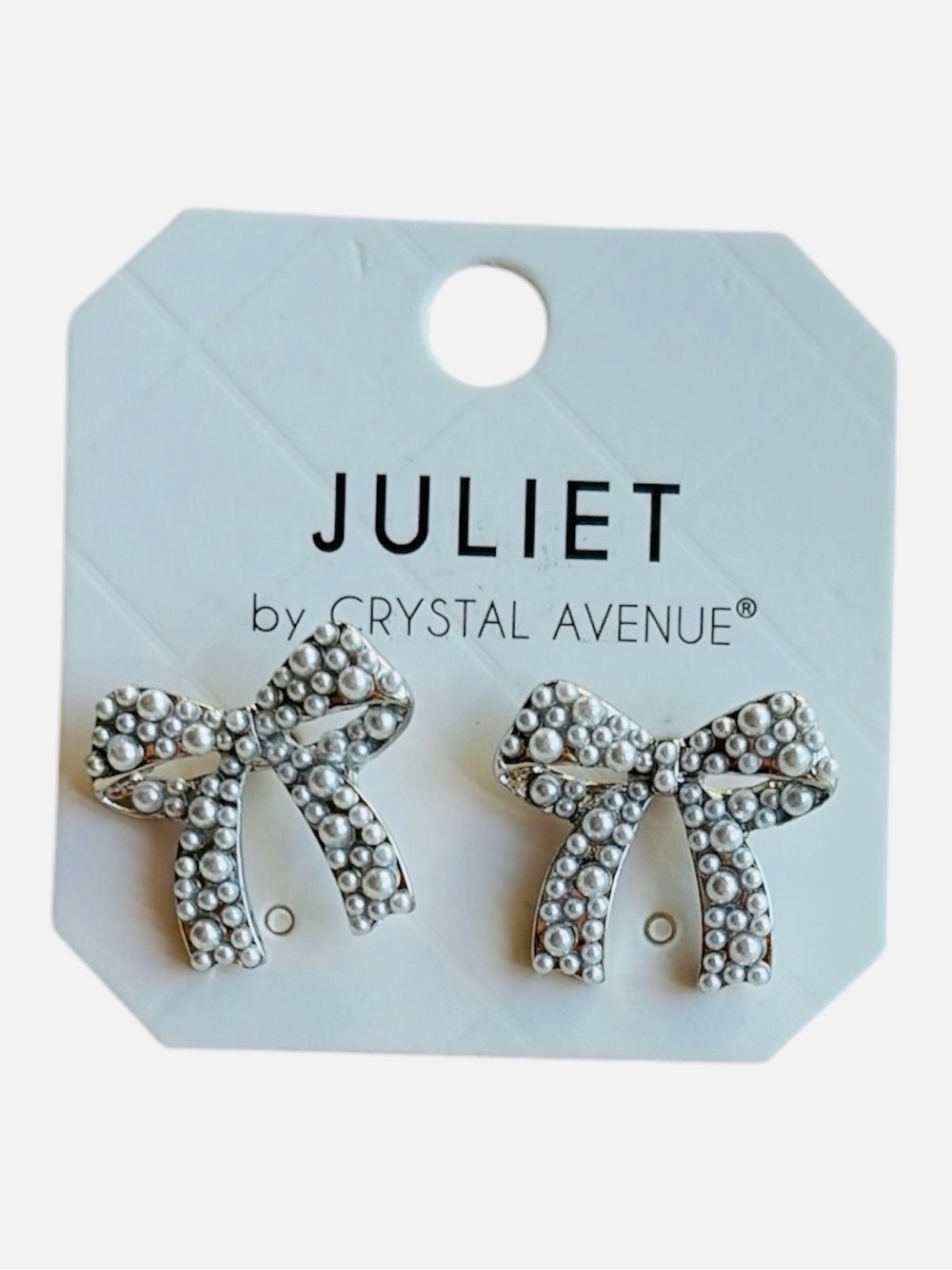 NWT!! Juliet by Crystal Avenue Silver Plated Beaded Bow Earrings